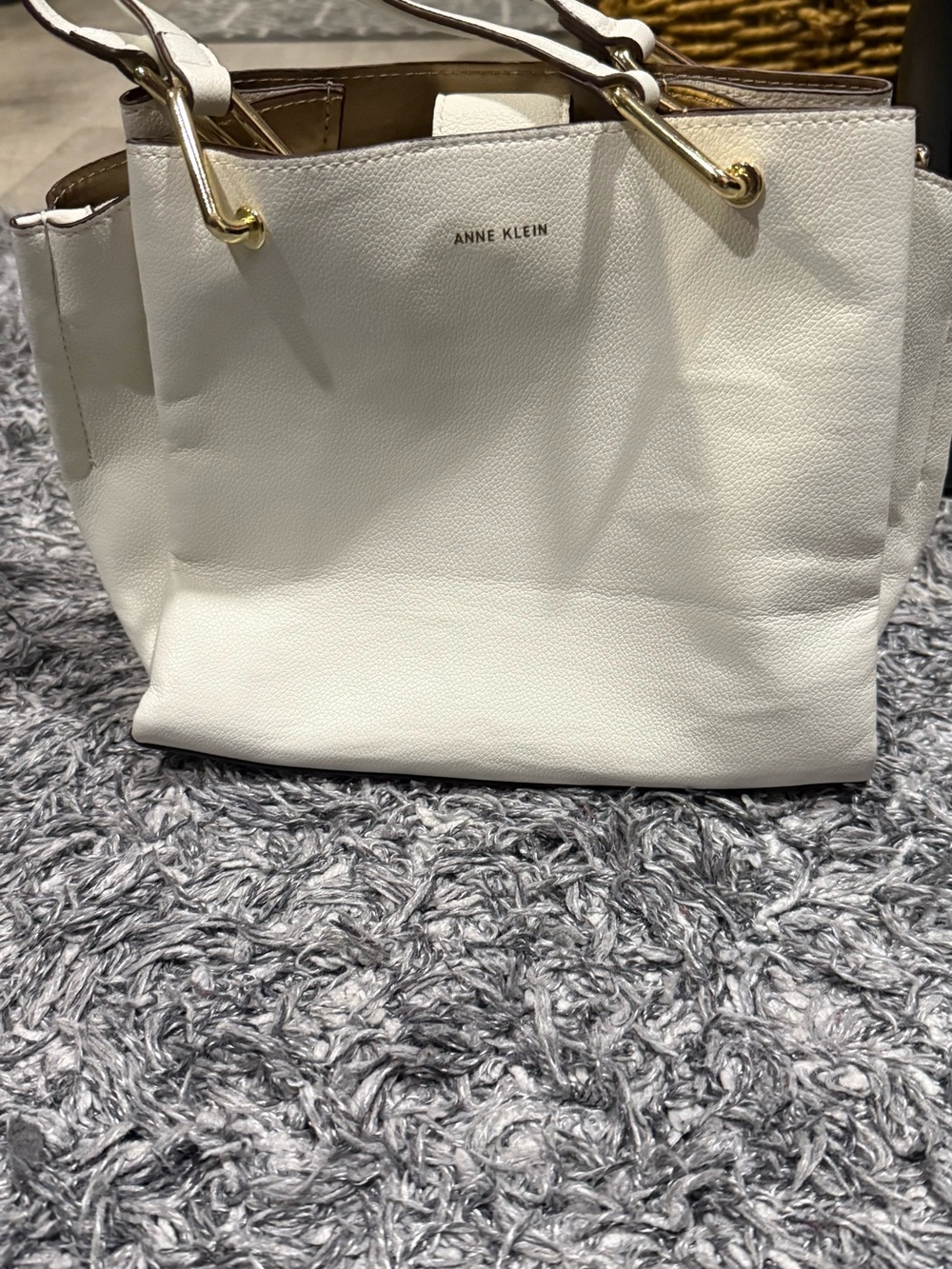 Anne Klein Cream Leather Tote with Gold Hardware